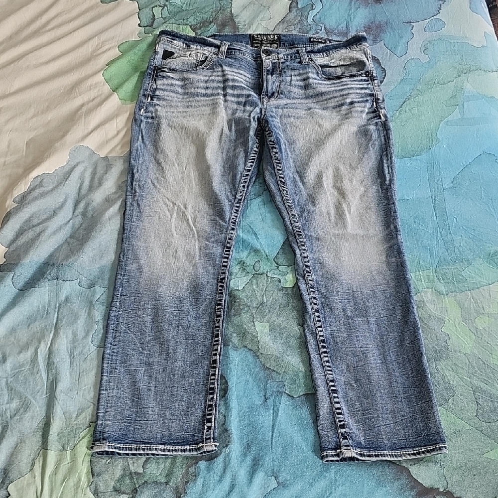 Salvage For Buckle Men's Mayhem Straight Jeans With RARE Black Detailing 38x30